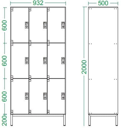 Armadio spogliatoio in laminato stratificato HPL multispogliatoio a 9 posti cm. 93,2x50x200h