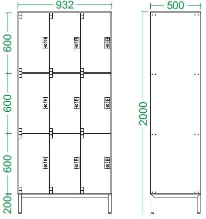 Armadio spogliatoio in laminato stratificato HPL multispogliatoio a 9 posti cm. 93,2x50x200h