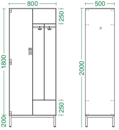 Armadio spogliatoio in laminato stratificato HPL a 2 posti certificato per uso alimentare cm. 80x50x200h