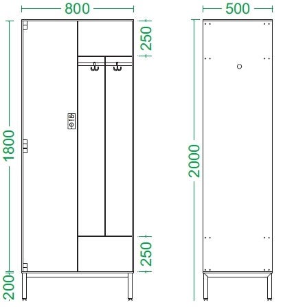 Armadio spogliatoio in laminato stratificato HPL a 2 posti certificato per uso alimentare cm. 80x50x200h