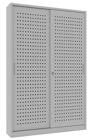 Armadio da ufficio con ante forate e ripiani interni di metallo per archivio documenti cm. 150x37,5x200H