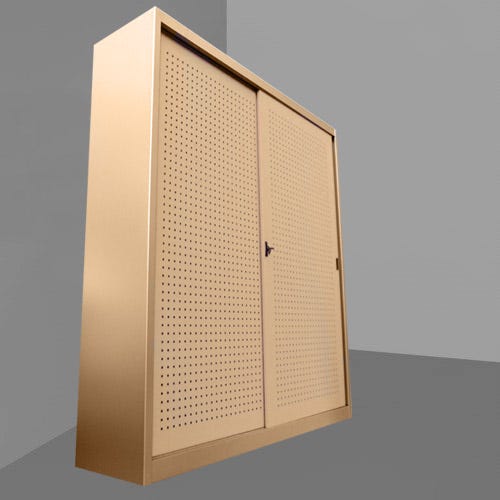 Armadio ufficio per archiviazione con ante scorrevoli in metallo forato cm. 180x37,5x200H