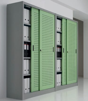 Armadio ufficio per archiviazione con ante scorrevoli in metallo forato cm. 180x37,5x200H