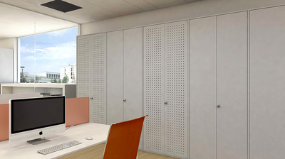 Armadio metallico verniciato con ripiani interni e ante in lamiera forata verniciata cm. 180x45x200H