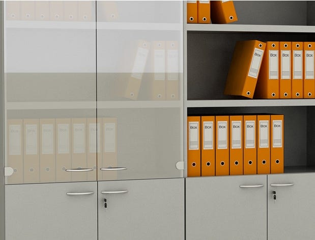 Armadio per ufficio ante battenti in melaminico e vetri cm. 90x45,8x200h