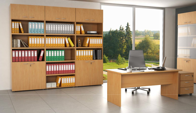 Armadio da ufficio a giorno in melaminico con piani fissi e regolabili cm. 90x44x200h