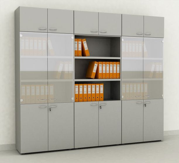 Armadio da ufficio a giorno in melaminico con piani fissi e regolabili cm. 90x44x200h