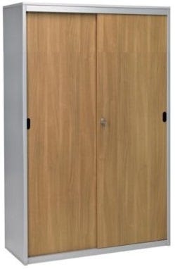 Armadio metallico per ufficio con ante in legno verniciato cm. 180x45x155h