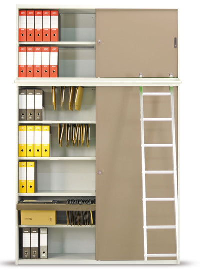 Armadio metallico scorrevole con ante in melaminico da ufficio cm. 120x45x69h