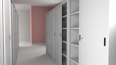 Armadio metallico scorrevole con ante in melaminico da ufficio cm. 120x45x69h