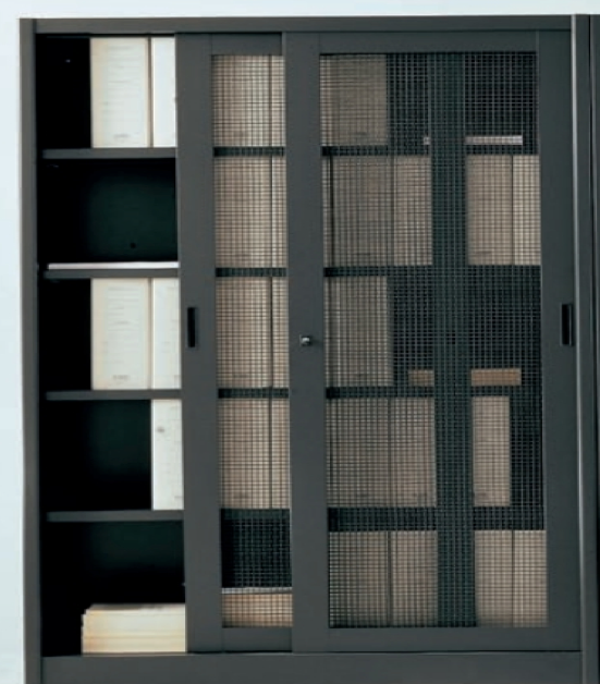 Armadio libreria da ufficio a piani con ante scorrevoli a rete cm. 180x45x200H