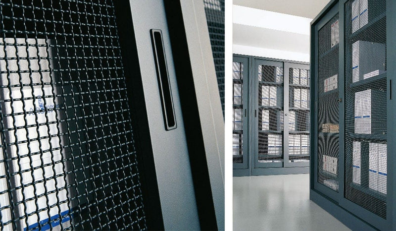 Armadio libreria da ufficio a piani con ante scorrevoli a rete cm. 180x45x200H