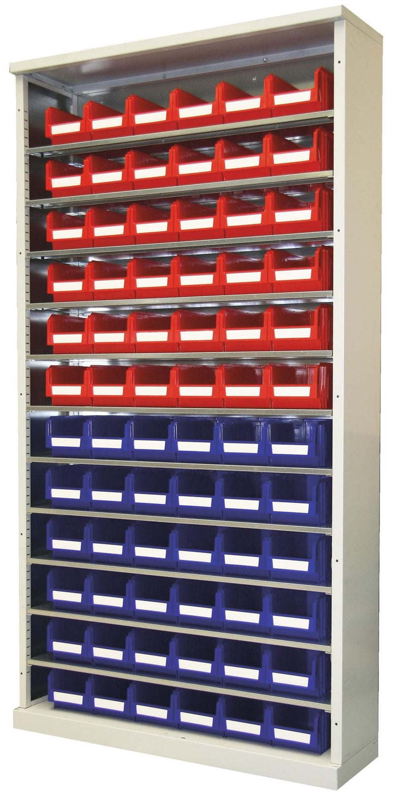 Armadio con ripiani regolabili e contenitori da minuteria cm. 70x27,5x195h