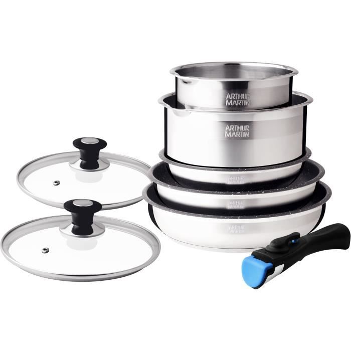 Arthur Martin AM2493 Batteria da cucina a 8 parti - acciaio inossidabile - manico rimovibile - tutte le luci inclusa l&