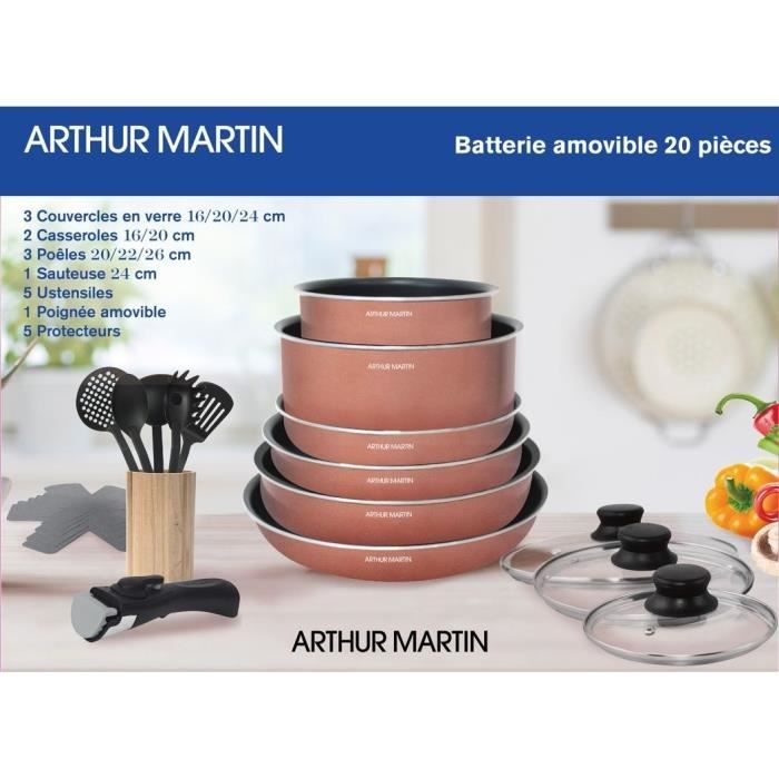 Batteria da cucina 20 pezzi Arthur Martin - alluminio - manico rimovibile - tutte le luci inclusa l&