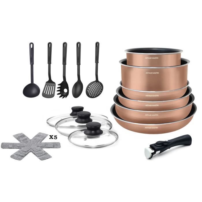 Batteria da cucina 20 pezzi Arthur Martin - alluminio - manico rimovibile - tutte le luci inclusa l&