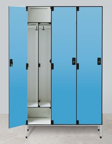 Armadio per spogliatoio in laminato stratificato HPL con tramezza sporco/pulito a 3 posti cm. 120x50x200h