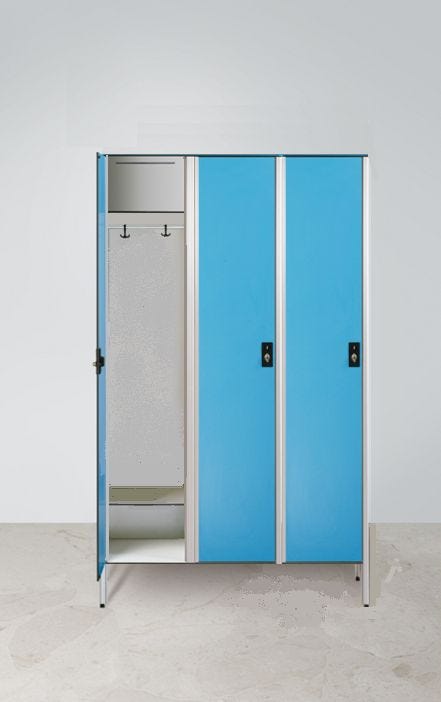 Armadio spogliatoio in laminato stratificato HPL a 3 posti certificato per uso alimentare cm. 120x50x200h