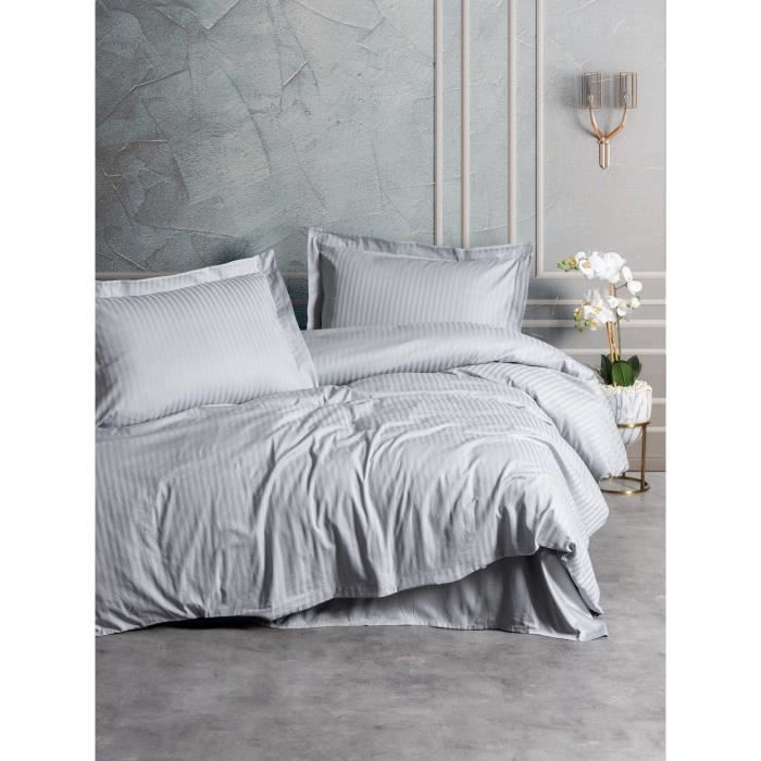 Completo letto - 1 copripiumino 220 x 240 cm + 2 federe 60 x 60 cm - 100% raso di cotone - Grigio