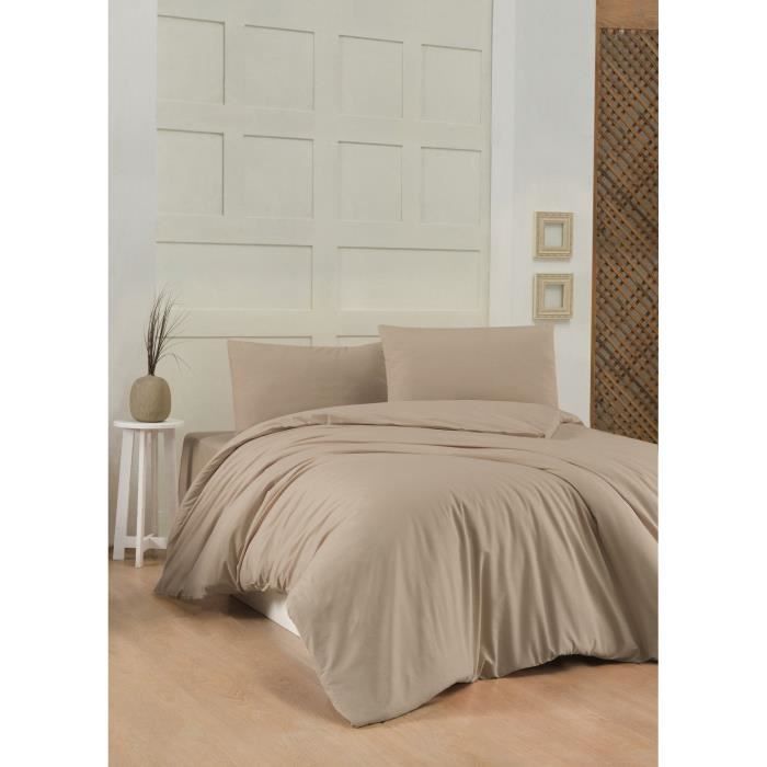 Completo letto - 1 copripiumino 220 x 240 cm + 2 federe 60 x 60 cm - 100% cotone rinforzato - Beige