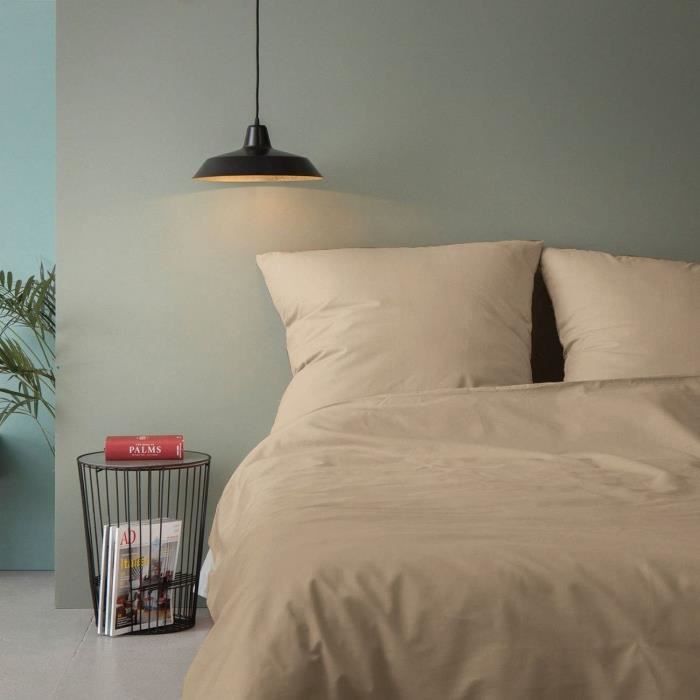 Completo letto - 1 copripiumino 220 x 240 cm + 2 federe 60 x 60 cm - 100% cotone rinforzato - Beige