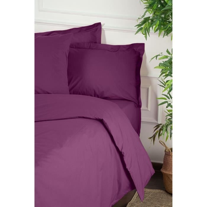 Completo letto - 1 copripiumino 220 x 240 cm + 2 federe 60 x 60 cm - 100% cotone rinforzato - Viola