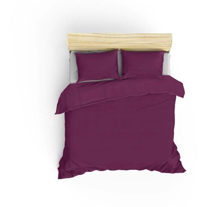 Completo letto - 1 copripiumino 220 x 240 cm + 2 federe 60 x 60 cm - 100% cotone rinforzato - Viola