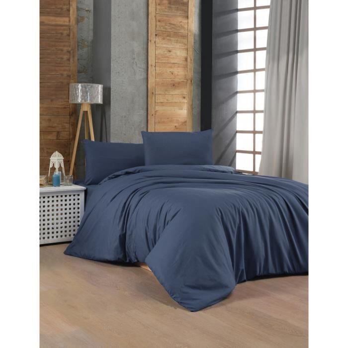 Completo letto - 1 copripiumino 220 x 240 cm + 2 federe 60 x 60 cm - 100% cotone rinforzato - Blu