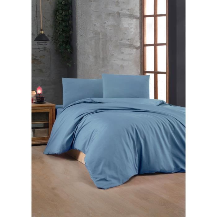 Completo letto - 1 copripiumino 220 x 240 cm + 2 federe 60 x 60 cm - 100% cotone rinforzato - Blu