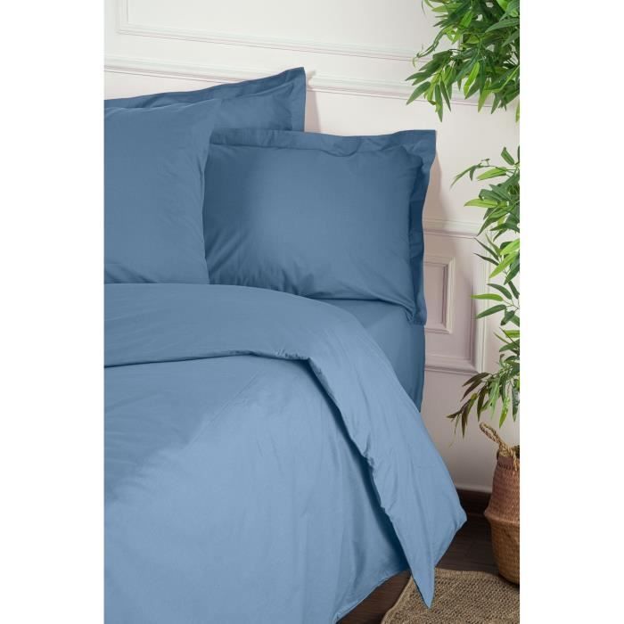 Completo letto - 1 copripiumino 220 x 240 cm + 2 federe 60 x 60 cm - 100% cotone rinforzato - Blu
