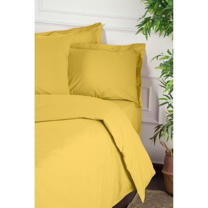 Completo letto - 1 copripiumino 220 x 240 cm + 2 federe 60 x 60 cm - 100% cotone rinforzato - Giallo