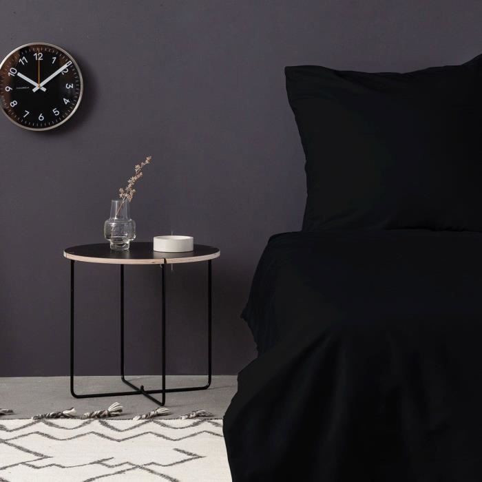 Completo letto - 1 copripiumino 220 x 240 cm + 2 federe 60 x 60 cm - 100% raso di cotone - Nero