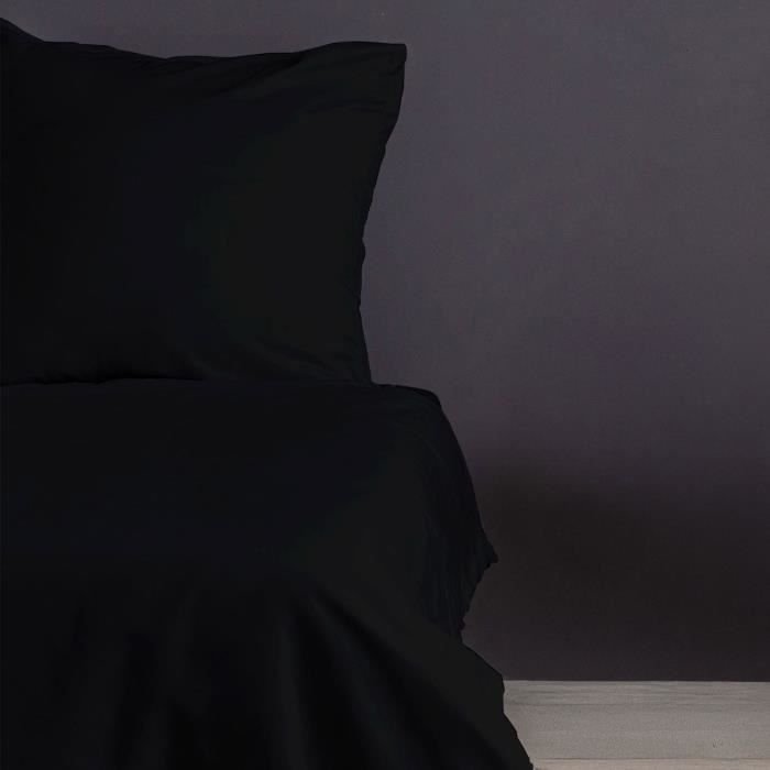 Completo letto - 1 copripiumino 220 x 240 cm + 2 federe 60 x 60 cm - 100% raso di cotone - Nero