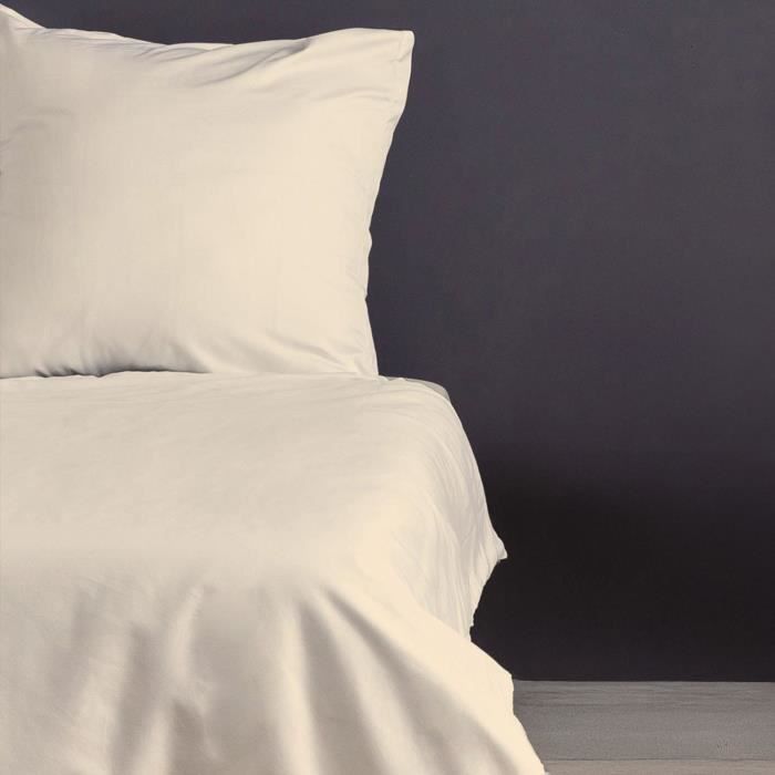 Completo letto - 1 copripiumino 220 x 240 cm + 2 federe 60 x 60 cm - 100% raso di cotone - Crema