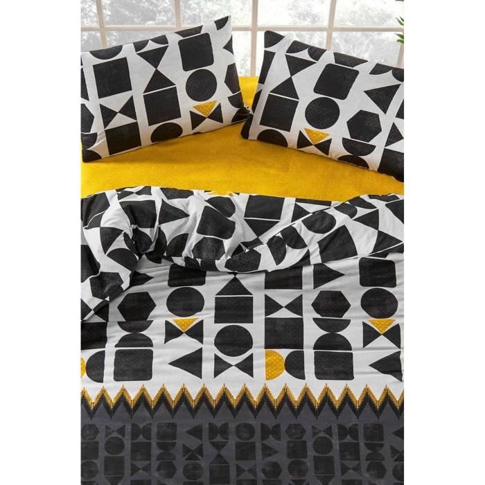 Completo letto - 1 copripiumino 220 x 240 cm + 2 federe 60 x 60 cm - 100% cotone rinforzato - Nero