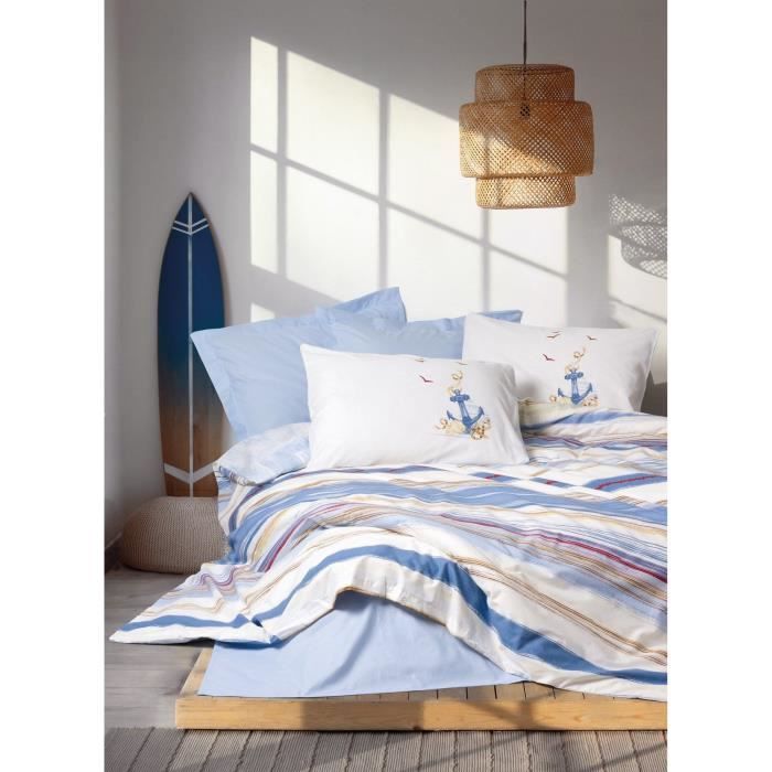 Completo letto - 1 copripiumino 220 x 240 cm + 2 federe 60 x 60 cm - 100% cotone - Blu