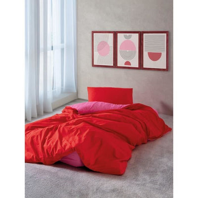 Completo letto - 1 copripiumino 220 x 240 cm + 2 federe 60 x 60 cm - 100% cotone - Rosso