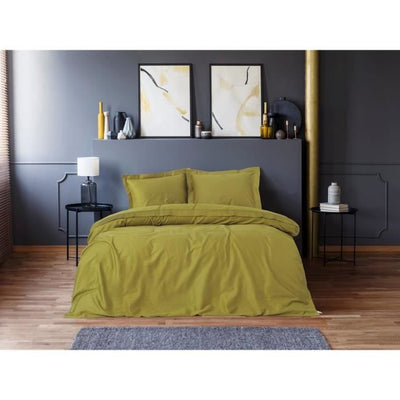 Completo letto - 1 copripiumino 220 x 240 cm + 2 federe 60 x 60 cm - 100% raso di cotone - Verde