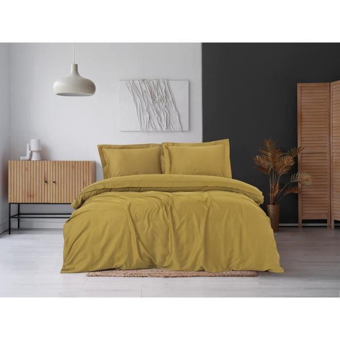Completo letto - 1 copripiumino 220 x 240 cm + 2 federe 60 x 60 cm - 100% raso di cotone - Senape