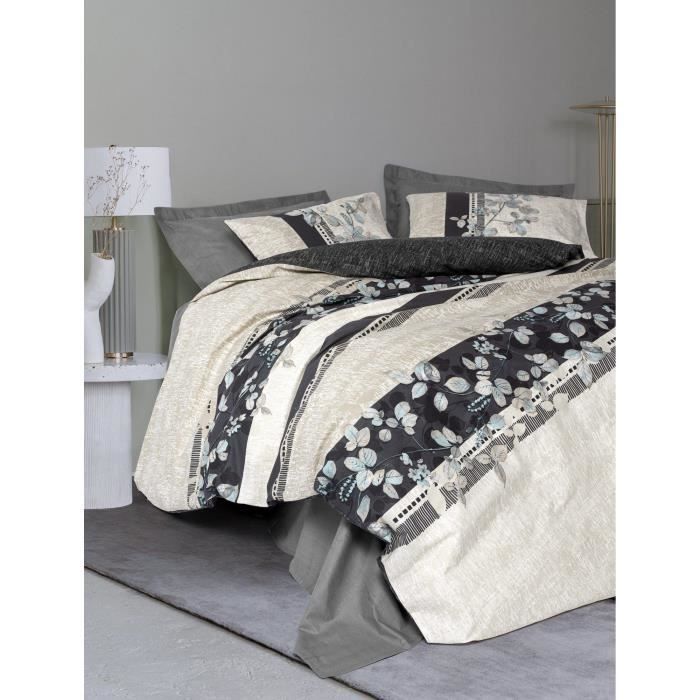 Completo letto - 1 copripiumino 220 x 240 cm + 2 federe 60 x 60 cm - 100% cotone - Antracite