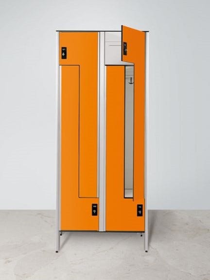 Armadio spogliatoio in laminato stratificato HPL sovrapposto a 4 posti con ante apertura a "L" cm. 80x50x200h