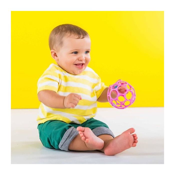 BRIGHT STARS Oball Sonaglio Facile da Impugnare Giocattolo per Neonati Senza BPA in Rosa, per Neonati +