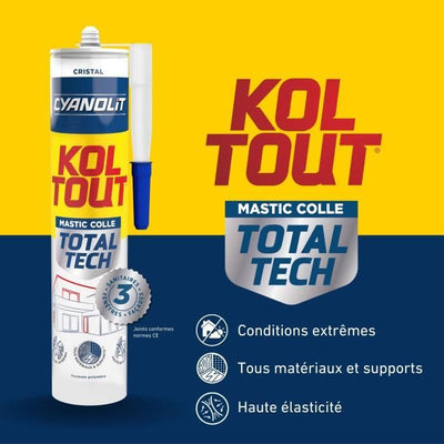 Adesivo di fissaggio e sigillatura - CYANOLIT - Total tech - Crystal - Cartuccia da 290 ml - Trasparente - Multimateriale e flessibile