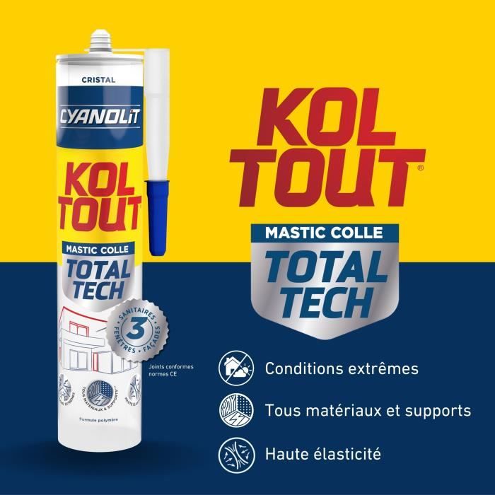Adesivo di fissaggio e sigillatura - CYANOLIT - Total tech - Crystal - Cartuccia da 290 ml - Trasparente - Multimateriale e flessibile