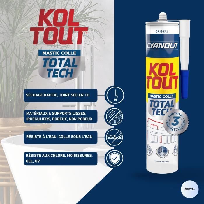 Adesivo di fissaggio e sigillatura - CYANOLIT - Total tech - Crystal - Cartuccia da 290 ml - Trasparente - Multimateriale e flessibile