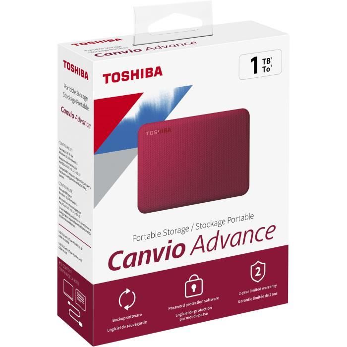 Disco rigido esterno - Toshiba - Canvio Advance - 1 a - rosso