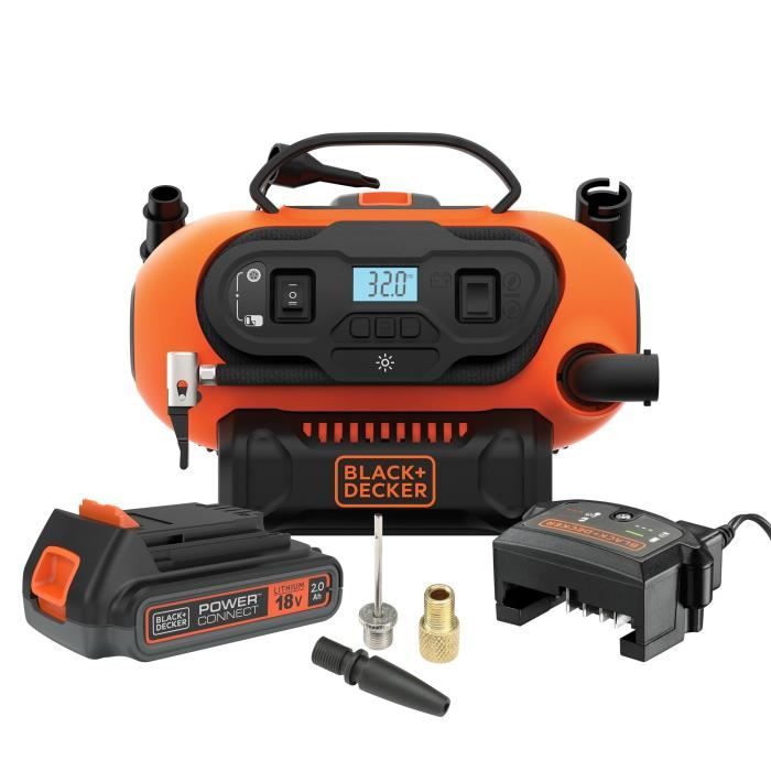 BLACK + DECKER BDCINF18N-QS Gonfiatore-Compressore con o senza filo - Batteria 18 V / Cavo 220 V - 11 Bar / 160 PSI - 3 Aghi