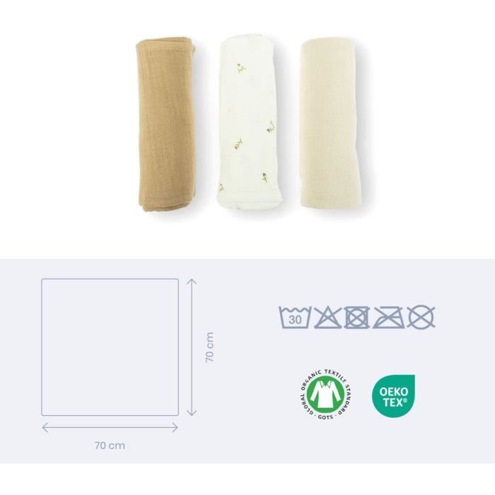 Confezione da 3 fasce - DOOMOO - Garza di cotone biologico - Certificato Oeko-Tex - Beige