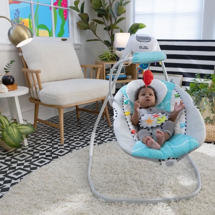 Altalena BABY EINSTEIN Ocean Explorers, leggera e compatta, sedile girevole a 180, giochi inclusi, modello Curious Comfort