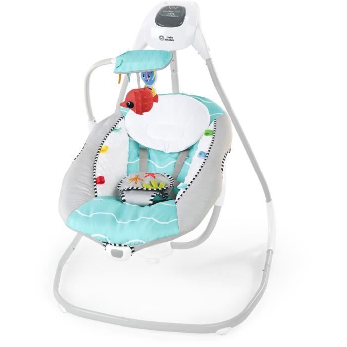 Altalena BABY EINSTEIN Ocean Explorers, leggera e compatta, sedile girevole a 180, giochi inclusi, modello Curious Comfort